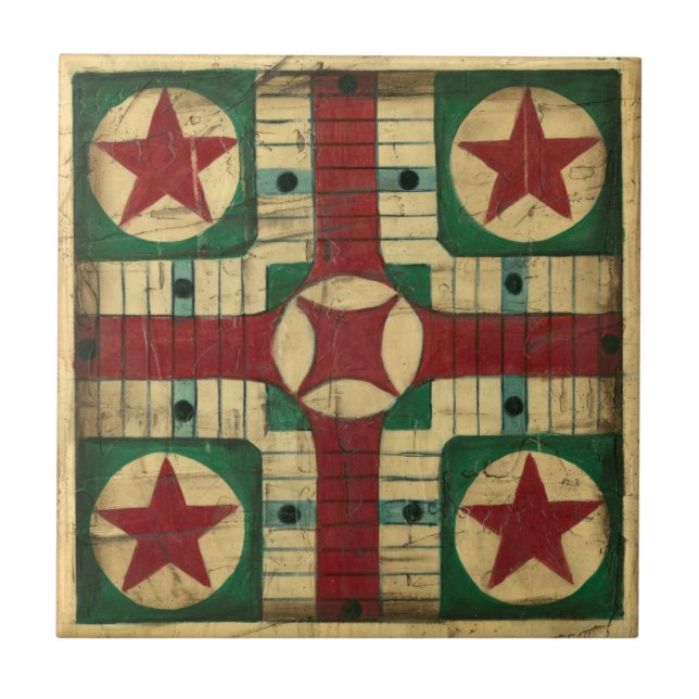 Antique Parcheesi Game Board von Ethan Harper Fliese (Vorderseite)