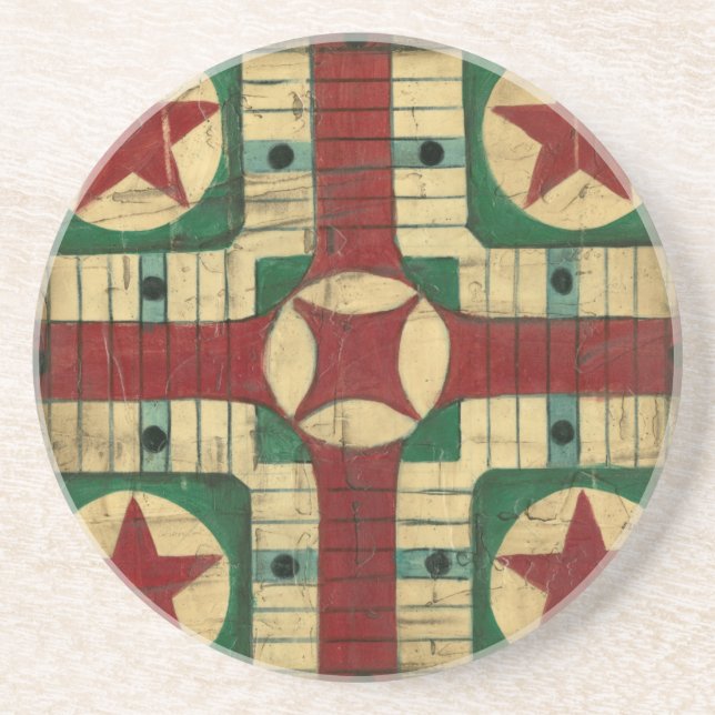 Antique Parcheesi Game Board von Ethan Harper Getränkeuntersetzer (Vorne)
