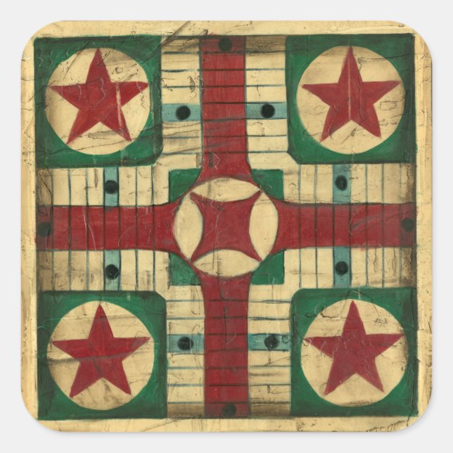 Antique Parcheesi Game Board von Ethan Harper Quadratischer Aufkleber (Vorderseite)
