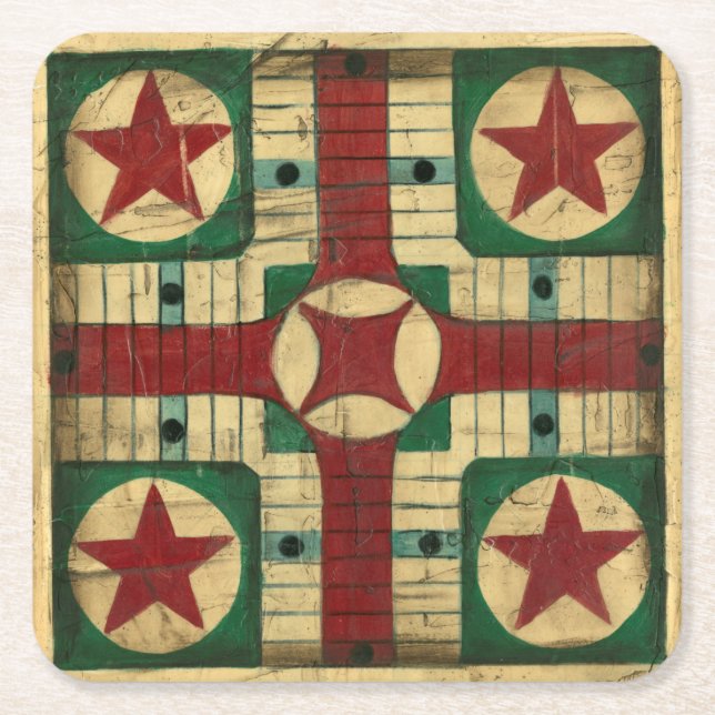 Antique Parcheesi Game Board von Ethan Harper Rechteckiger Pappuntersetzer (Vorderseite)