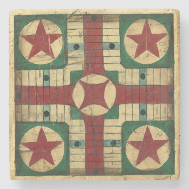 Antique Parcheesi Game Board von Ethan Harper Steinuntersetzer (Vorderseite)