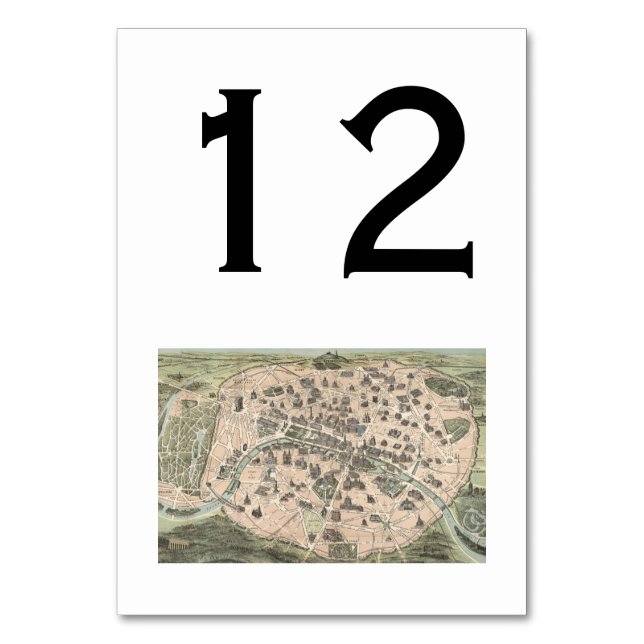 Antique Paris Street Map DIY BG Tischnummer (Vorderseite)