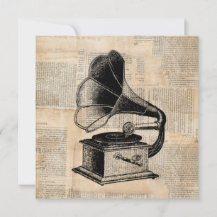 Antique Phonograph Talk Machine Music Art Einladung