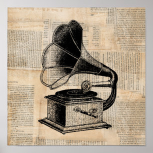 Antique Phonograph Talk Machine Music Art Poster