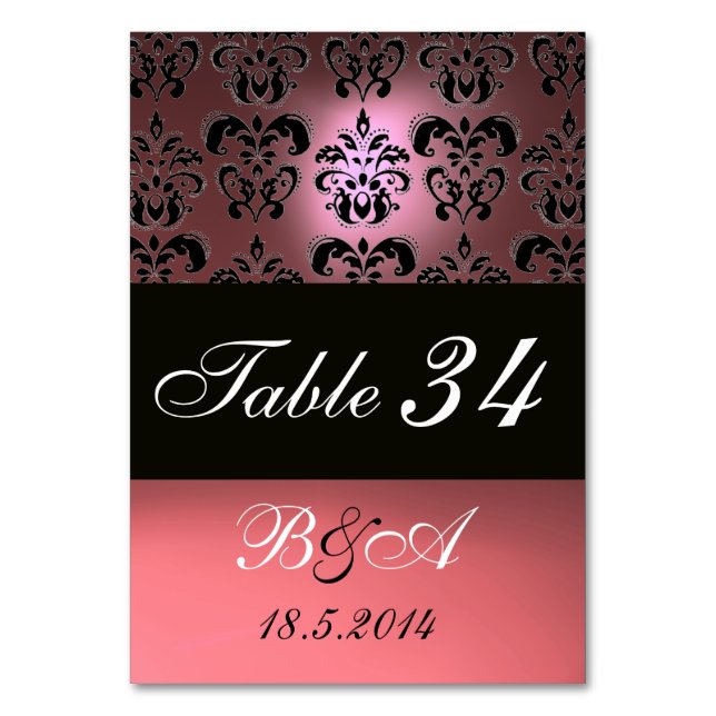 ANTIQUE PINK BLACK CLASSY DAMASK MONOGRAM TISCHNUMMER (Rückseite)