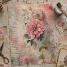 Antique Pink Floral, Ephemere, Script Decoupage