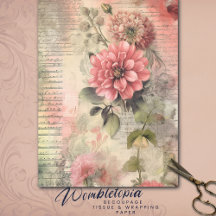 Antique Pink Floral, Ephemere, Script Decoupage