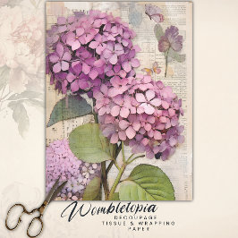 Antique Pink Hydrangea Ephemera Script Decoupage Seidenpapier