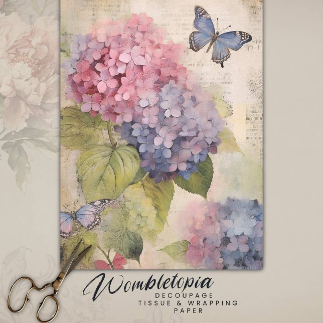 Antique Pink Lila Hydrangea Ephemera Decoupage Seidenpapier (Von Creator hochgeladen)