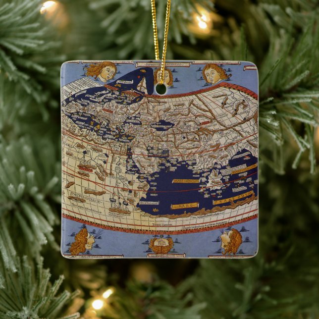 Antique Ptolemaic World Map, Johannes von Arnsheim Keramikornament (Baum)
