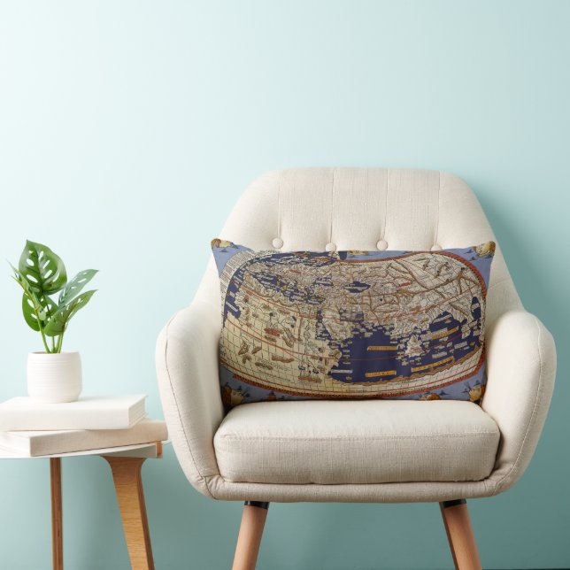 Antique Ptolemaic World Map, Johannes von Arnsheim Lendenkissen (Stuhl )