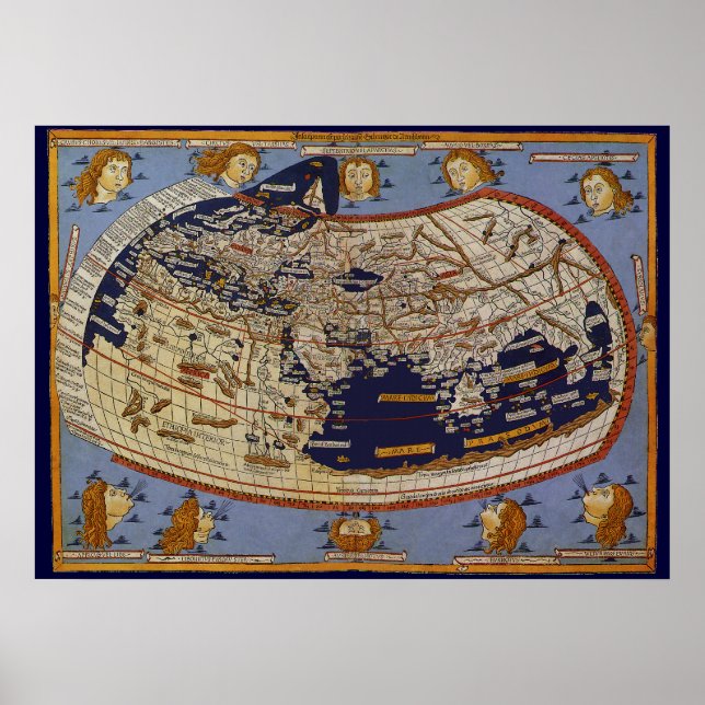 Antique Ptolemaic World Map, Johannes von Arnsheim Poster (Vorne)