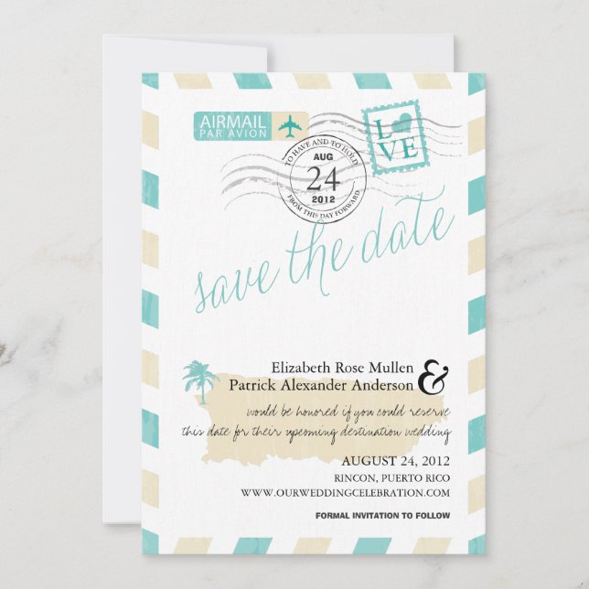 Antique Puerto Rico Airmail Save the Date (Vorderseite)