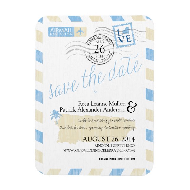 Antique Puerto Rico Airmail Save the Date Magnet (Vertikal)