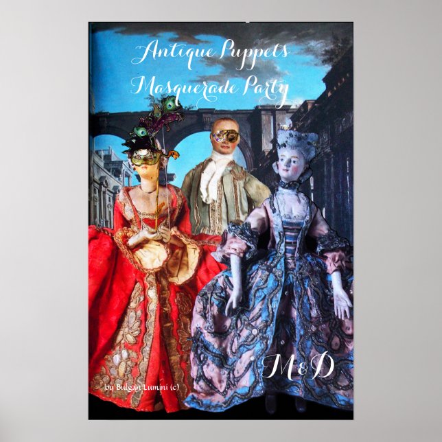 ANTIQUE PUPPETS MASQUERADE COSTUME PARTY MONOGRAM POSTER (Vorne)