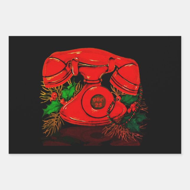 Antique Red Christmas Telefone Geschenk Geschenkpapier Set (Vorderseite)