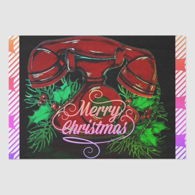 Antique Red Christmas Telefone Geschenk Seidenpapier (Vorderseite)