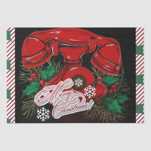 Antique Red Christmas Telefone Geschenk Seidenpapier (Vorderseite)