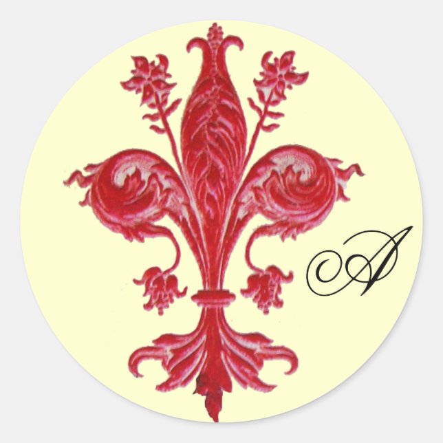 ANTIQUE RED FLEUR DE LISE MONOGRAM, Creme Runder Aufkleber (Vorderseite)
