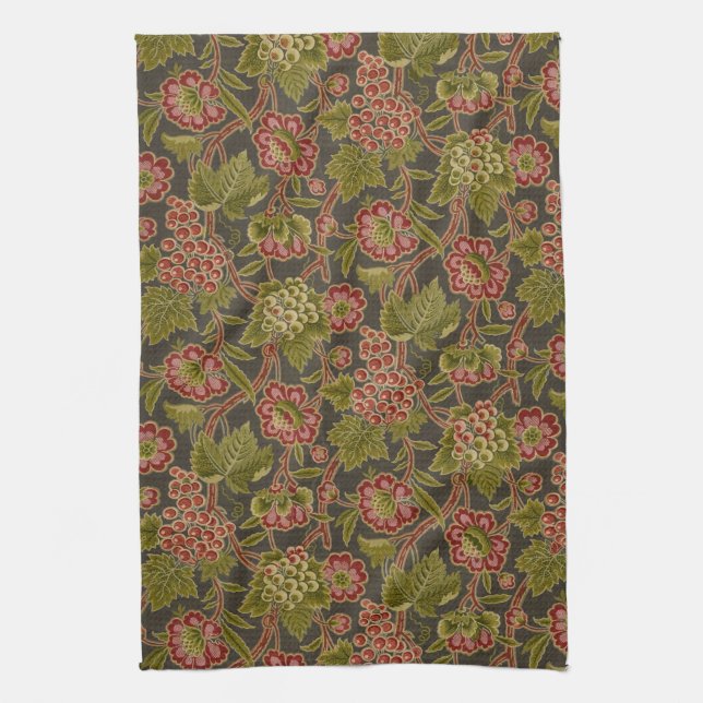 Antique Red Floral and Grapes Botanical Pattern Geschirrtuch (Vertikal)