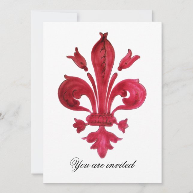 ANTIQUE RED LILIE Damask Gem Monogram Einladung (Vorderseite)