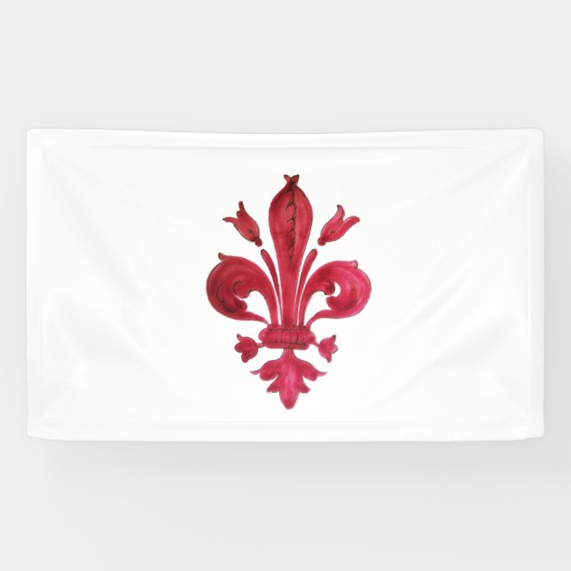ANTIQUE RED LILIE IN WHITE Heraldic Floral Banner (Horizontal)