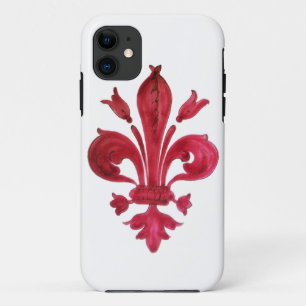 ANTIQUE RED LILIE IN WHITE Heraldic Floral iPhone 11 Hülle