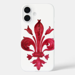 ANTIQUE RED LILIE IN WHITE Heraldic Floral iPhone 16 Hülle