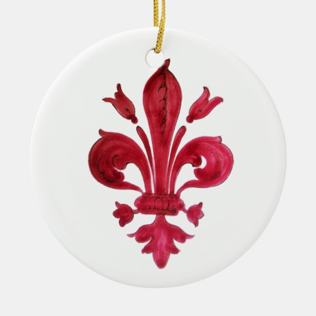 ANTIQUE RED LILIE IN WHITE Heraldic Floral Keramik Ornament (Vorne)