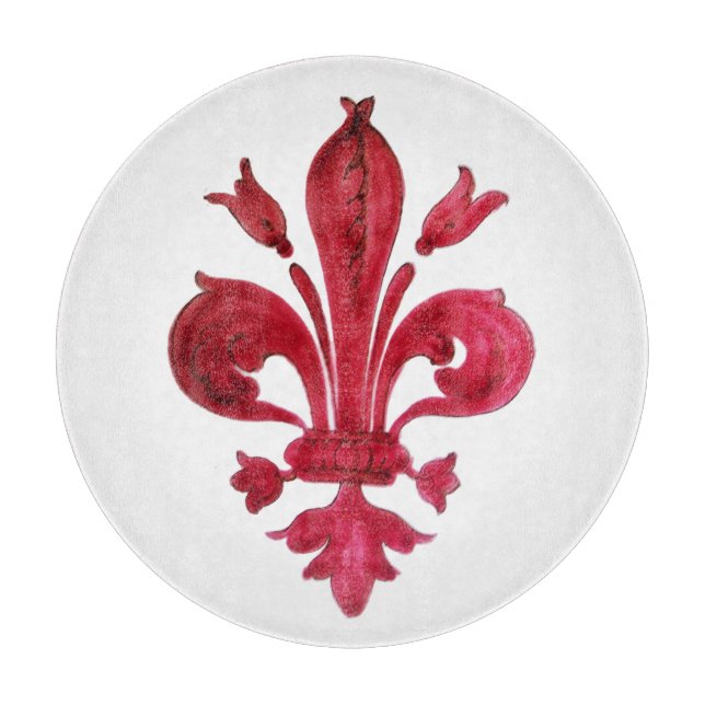 ANTIQUE RED LILIE IN WHITE Heraldic Floral Schneidebrett (Vorderseite)