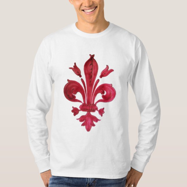 ANTIQUE RED LILIE IN WHITE Heraldic Floral T-Shirt (Vorderseite)