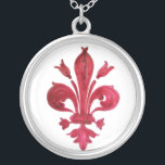 ANTIQUE RED LILIE IN WHITE Heraldic Floral Versilberte Kette<br><div class="desc">Alte Florentiner Lilie Vintag</div>