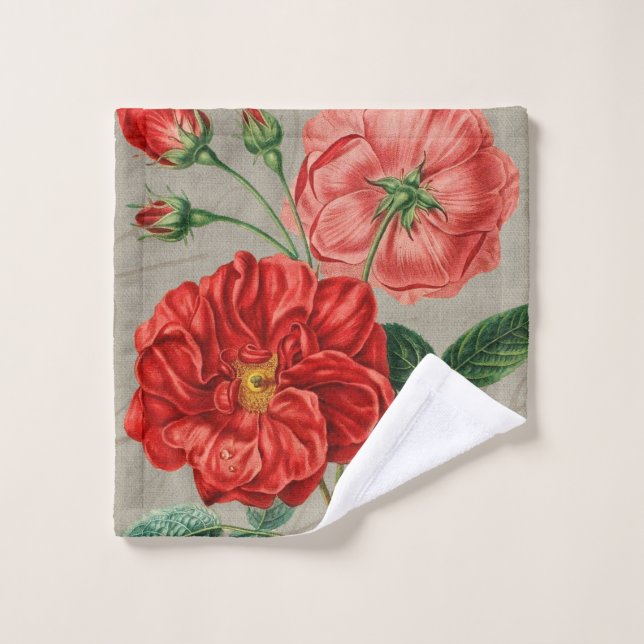 Antique Red Rose Art on Grey Waschlappen (Waschlappen)