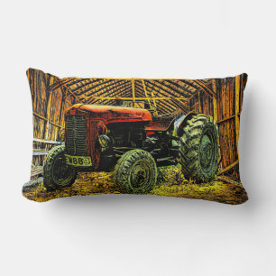 Antique Red Tractor Rustic Barn Lendenkissen