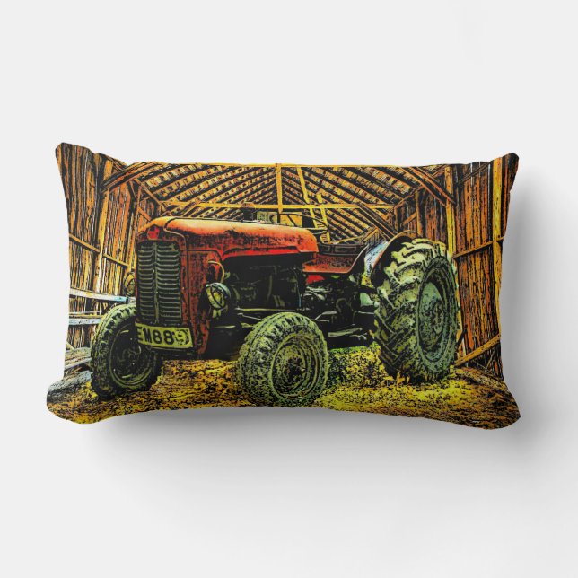 Antique Red Tractor Rustic Barn Lendenkissen (Vorderseite)