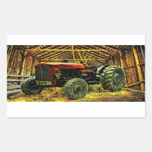 Antique Red Tractor Rustic Barn Rechteckiger Aufkleber
