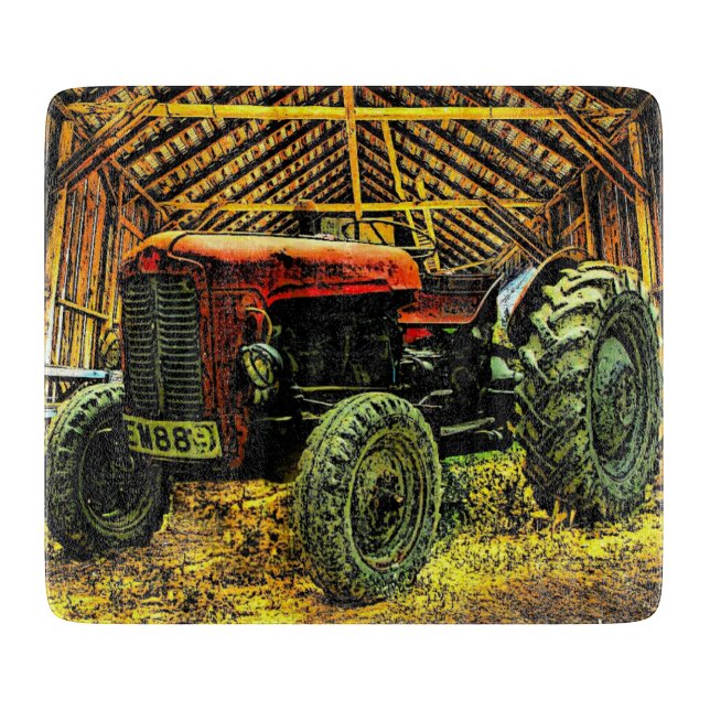 Antique Red Tractor Rustic Barn Schneidebrett (Vorderseite)