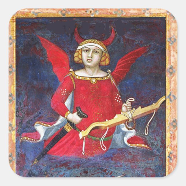 ANTIQUE RENAISSANCE-TAROT /DEVIL-Priesterdetails Quadratischer Aufkleber (Vorderseite)