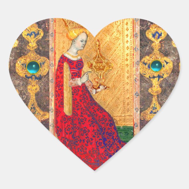 ANTIQUE RENAISSANCE-TAROTEN / KUPPENQUEEN Herz-Aufkleber (Vorderseite)