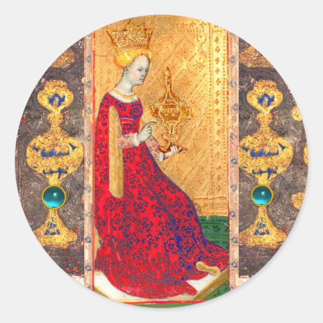 ANTIQUE RENAISSANCE-TAROTEN / KUPPENQUEEN RUNDER AUFKLEBER (Vorderseite)