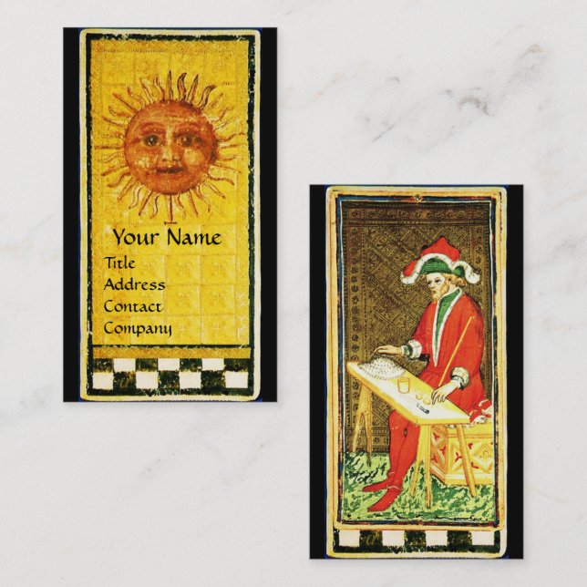 ANTIQUE RENAISSANCE TAROTS / DIE SONNE UND MAGICiA Visitenkarte (Vorne/Hinten)