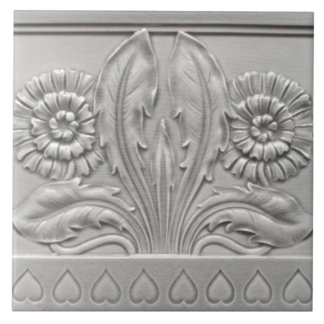 Antique Repro 3D sieht neutrale Blumengrenze aus Fliese (Vorderseite)