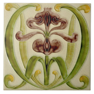 Antique Repro Late 1800s Art Nouveau Iris Tile Fliese