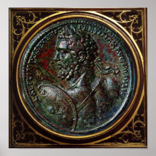 ANTIQUE ROMAN BRONZE MEDALLION SEPTIMUS SEVERUS POSTER