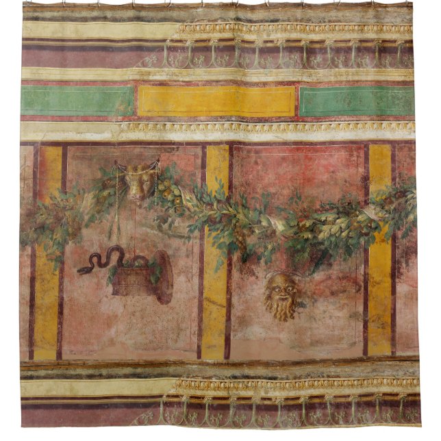 ANTIQUE ROMAN FRESCO,SATYR MASK,GARLAND,FRUITS  DUSCHVORHANG (Vorderseite)