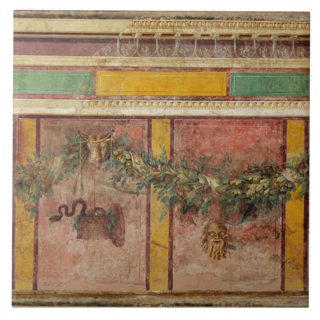 ANTIQUE ROMAN FRESCO,SATYR MASK,GARLAND,FRUITS  FLIESE (Vorderseite)