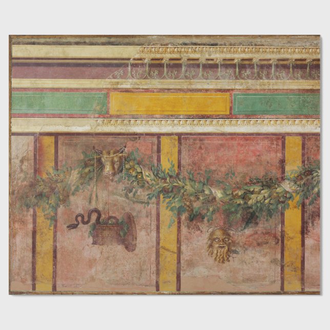 ANTIQUE ROMAN FRESCO,SATYR MASK,GARLAND,FRUITS  GESCHENKPAPIER (Flach)