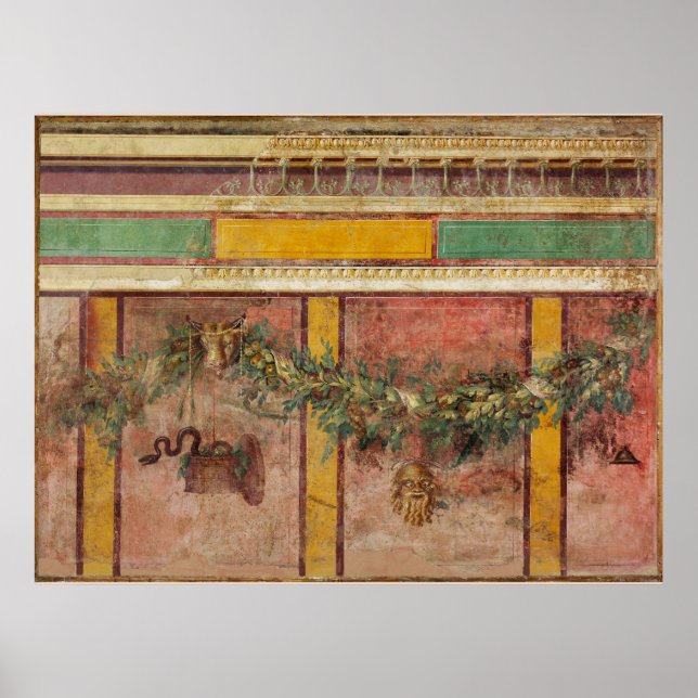 ANTIQUE ROMAN FRESCO,SATYR MASK,GARLAND,FRUITS  POSTER (Vorne)