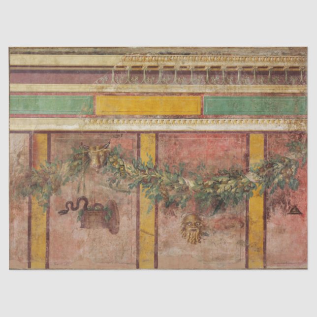 ANTIQUE ROMAN FRESCO,SATYR MASK,GARLAND,FRUITS  SEIDENPAPIER (Vorderseite)