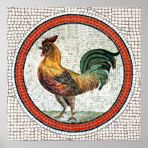 ANTIQUE ROMAN MOSAICA / ROOSTER POSTER